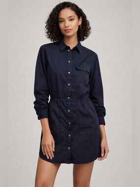Theory Navy Button-Up Collared Dress